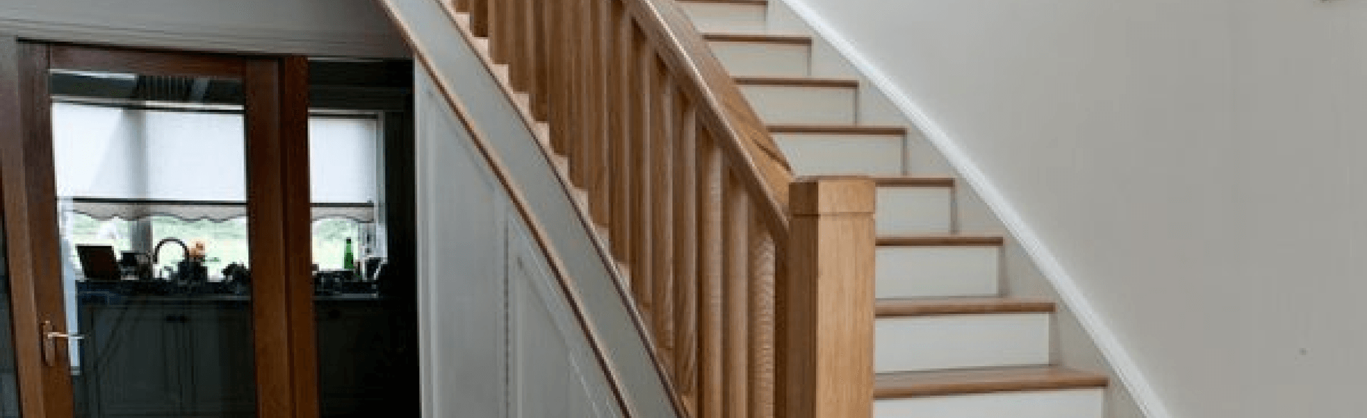 Showcases closed riser white stairs