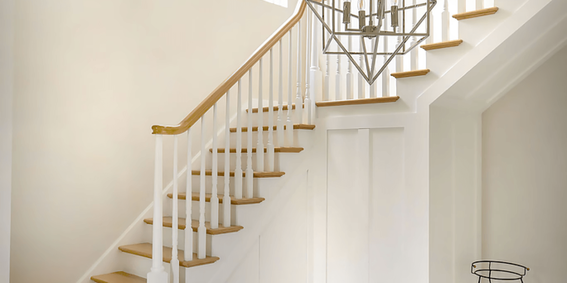 white softwood cut string closed riser stairs