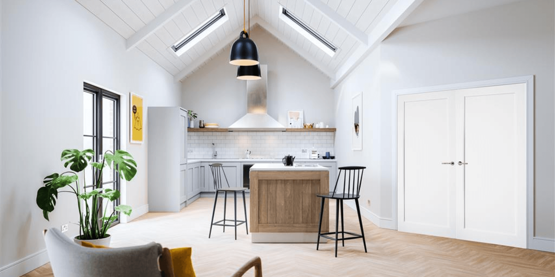 white shaker style doors in kitchen